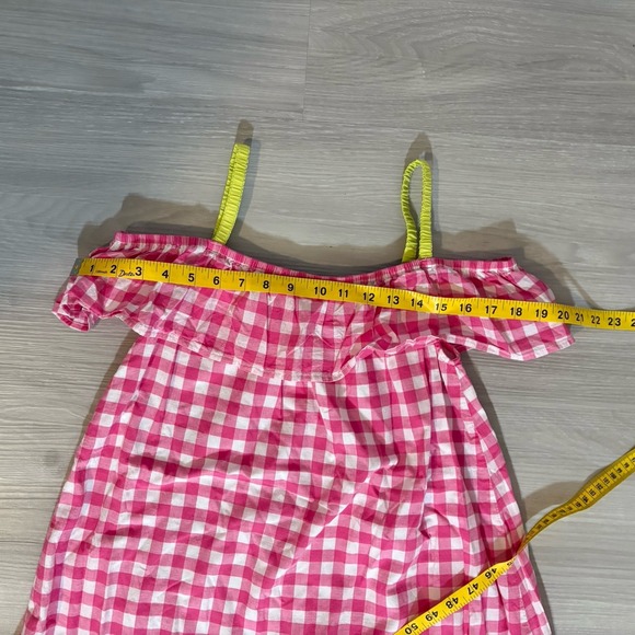 Benetton Little Girls Dress Gingham Ruffle Dress Off Shoulder Red Green Sz 11-12 - Picture 9 of 16